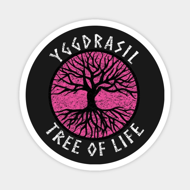 Tree of Life Yggdrasil Pink Valhalla Vikings Grunge Distressed Magnet by vikki182@hotmail.co.uk